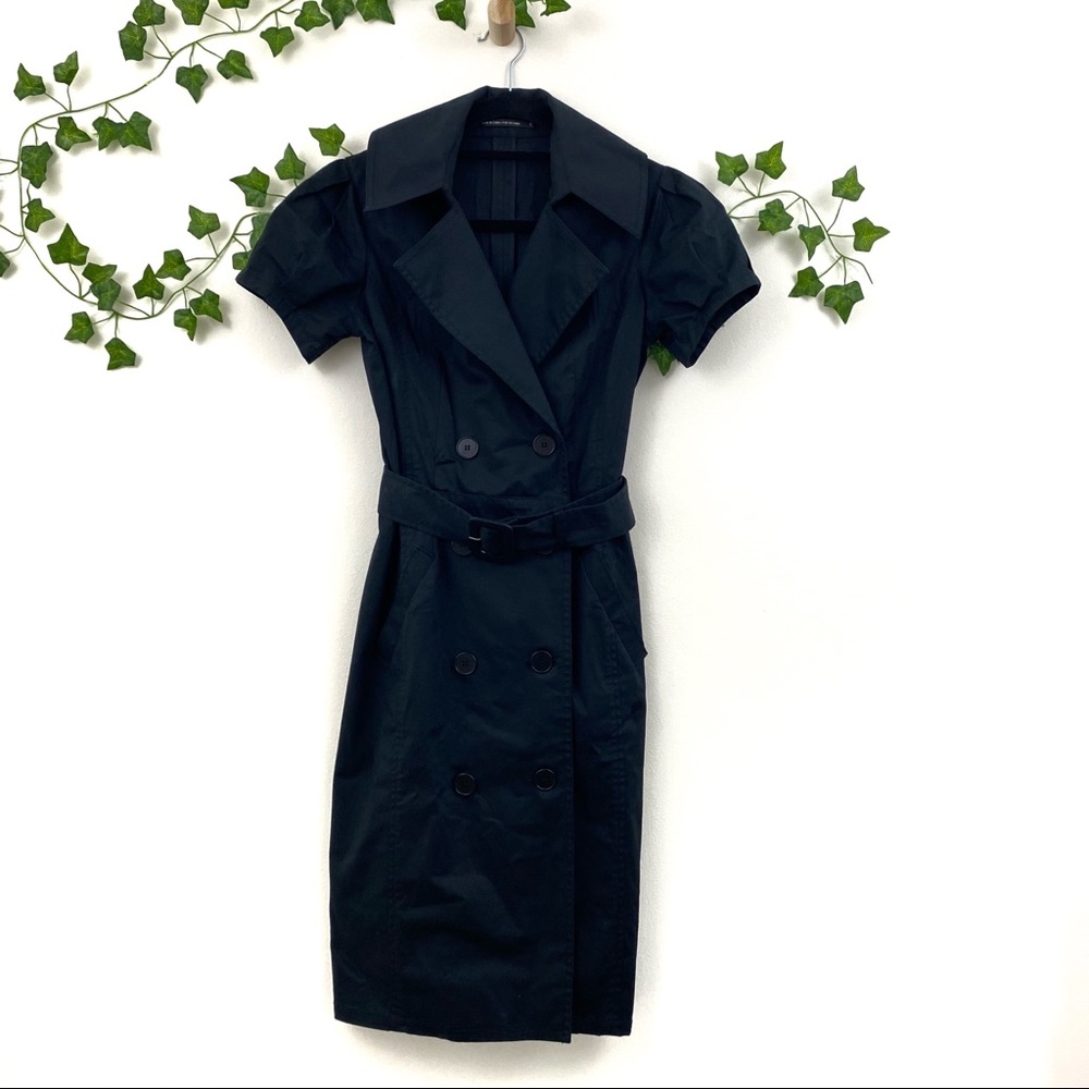 Club Monaco Double Breasted Puff Sleeve Belted Dress BLACK SZ 2